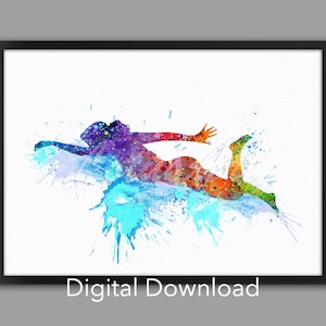 DIGITAL DOWNLOAD Girl Swimming Art Water Sports Poster Home Decor Colorful Girl's Room Decor Swimmer Wall Art Print Kids Swimming Gifts