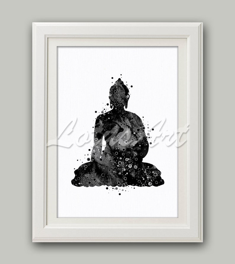 Black White Buddha Wall Art Buddha Watercolor Print Zen Decor Etsy
