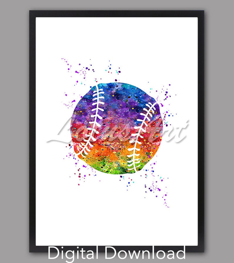 DIGITAL DOWNLOAD Baseball Softball Watercolor Print Colorful | Etsy