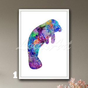 Manatee Watercolor Art Print: Sea Animal Nursery Decor