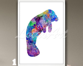 Manatee Watercolor Print Sea Animal Wall Art Poster Bathroom Wall Decor Nursery Art Personalised Gift