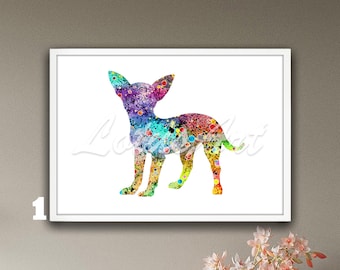 Chihuahua Wand Kunst Aquarell gerahmter Druck Hund Gemälde Kinderzimmer Wanddeko personalisiertes Geschenk Poster