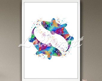 Watercolor Koi Fish Print: Nautical Sea Life Wall Art