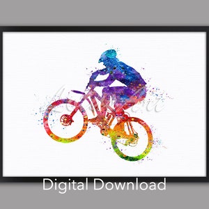 DIGITAL DOWNLOAD Cycling Wall Art Biker Art Bicycle Sports Decor Watercolor Print Kids Room Poster Sports Gifts Colorful Home Decor