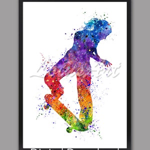 DIGITALER DOWNLOAD Mädchen Skateboard Aquarell Kunst Skateboards Wandkunst Sport Poster Mädchenzimmer Dekor Kinderzimmer Dekor Sport Home Decor