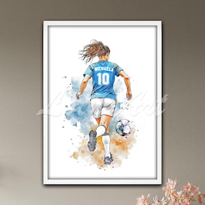 Girl Soccer Watercolor Poster – Sports Wall Art Print for Girls Room, Football Player Gift, Teen Soccer Decor, Female Soccer Artwork
