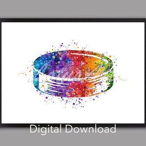 DIGITAL DOWNLOAD Ice hockey puck Art Winter Sports Poster Watercolor Print Nursery Gifts Colorful Home Decor Painting Kids Room Decor