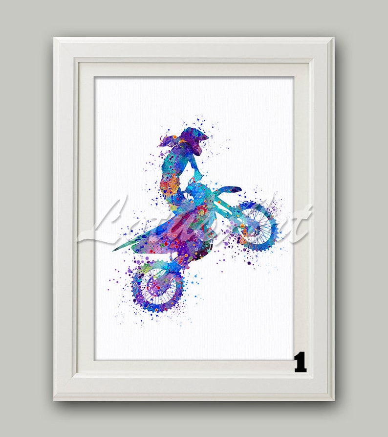 Motocross Wall Art Motorcycle Watercolor Painting Print Sports Etsy
