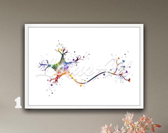 Neuron Aquarell Druck: Gehirn Anatomie, Neurologie Geschenk