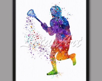 Boy's Lacrosse Watercolor Art Print: Sports Poster, Kids Room Decor (Digital Download)