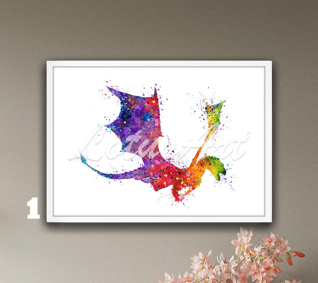 Dragon Watercolor Framed Wall Art Print Kids Room Decor Personalised ...