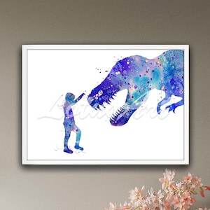 Watercolor Dinosaur T-Rex Framed Print: Personalized Nursery Decor