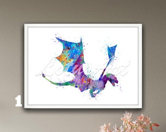 Drachen Kunst Aquarell Druck: Fantasy Wand Poster, Mythisches Dekor, Drachen Malerei