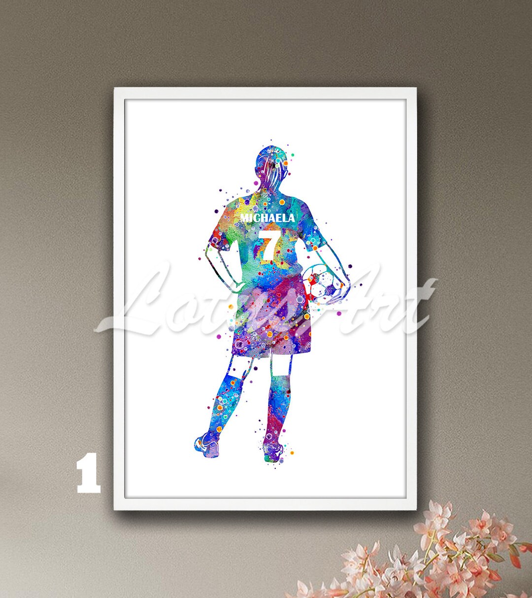 Personalized Girl Soccer Wall Art Player Football Watercolor Print