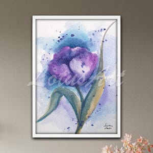 Tulip Purple Flower Print of Original Watercolor Floral Kitchen Wall Art Girls Room Personalised Mothers Day Gift Unique Home Decor