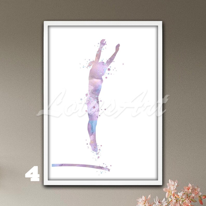 Girl Springboard Diving Watercolor Print: Personalized Water Sports Wall Art 画像 4