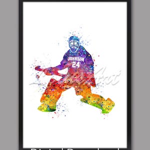 Field Hockey Goalie Player Watercolor Art Print Personalized Sports Poster Boys Room Decor - MADE TO ORDER Digital Download