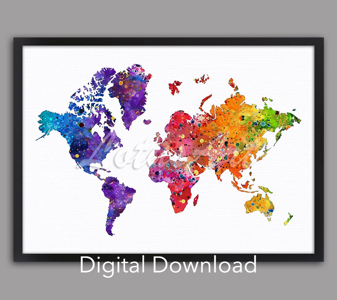 World Map Art Watercolor Painting Print Travel Art Poster Home Decor ...