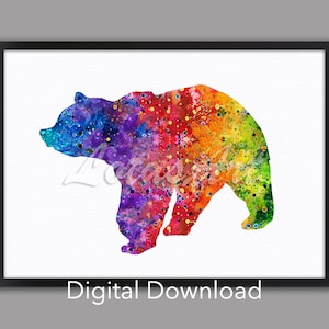 Watercolor Bear Print: Colorful Nursery Wall Art (Digital Download)