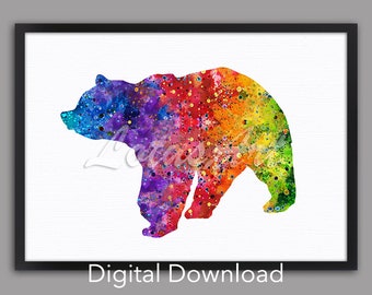 DIGITAL DOWNLOAD Bear Wall Art Watercolor Print Wild Animal Nursery Poster Baby Kids Room Decor Bear Lover Gifts Illustration Bear Painting