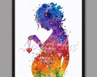 DIGITAL DOWNLOAD Pregnant Art Watercolor Print Expect Baby Childbirth Gynecology Obstetrician Heart Decor Medical Office Clinic Midwife