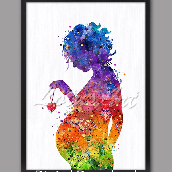 DIGITAL DOWNLOAD Pregnant Art Watercolor Print Expect Baby Childbirth Gynecology Obstetrician Heart Decor Medical Office Clinic Midwife