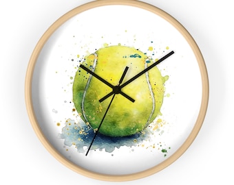 Tennis Ball Wall Clock Decor: Watercolor Sports Game Room Decor