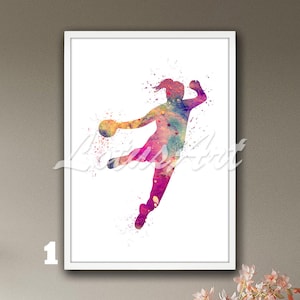 Handball Girl Watercolor Art Print: Sports Poster, Nursery Decor