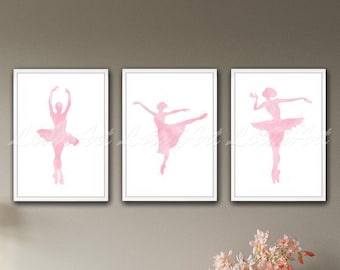 Set aquarelprints met ballerina-thema: decoratie voor de meisjeskamer.