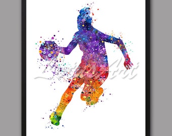 DIGITAL DOWNLOAD Girl Basketball Art Watercolor Sports Poster Colorful Basketball Wall Home Decor Girl's Room Art Kids Basketball Gifts