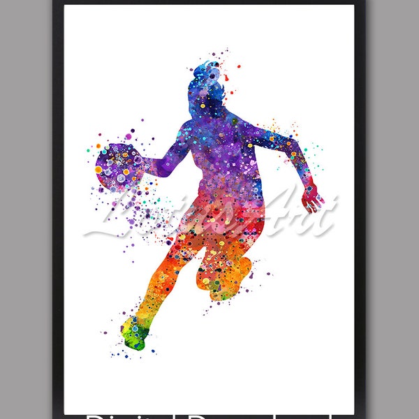 DIGITAL DOWNLOAD Girl Basketball Art Watercolor Sports Poster Colorful Basketball Wall Home Decor Girl's Room Art Kids Basketball Gifts