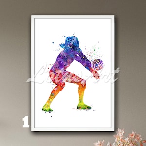 Girl Volleyball Wall Art Watercolor Framed Print Female Sports Poster Home Decor Kids Room Decor Painting Personalised Gifts
