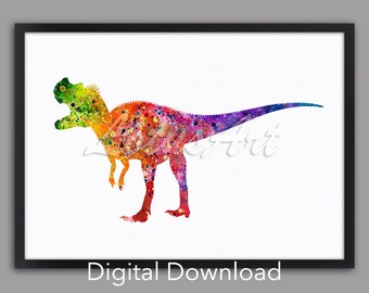 Ceratosaurus Dinosaur Watercolor Print: Kids Room Wall Art (Digital Download)