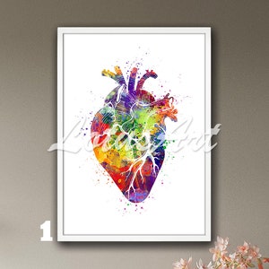 Heart Anatomy Wall Art Watercolor Print Science Framed Poster Anatomical Heart Surgery Gifts Medical Office Decor Doctor Personalised Gift