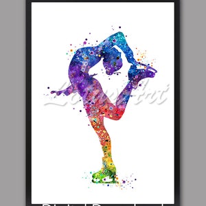 DIGITAL DOWNLOAD Girl Ice Skating Watercolor Print Winter Sports Wall Art Home Decor Girls Room Decor Figure Skating Poster Colorful Decor