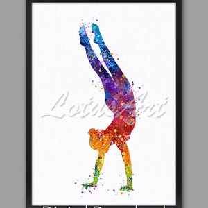 Gymnastics Girl Art Poster Sports Watercolor Print Nursery Gifts Colorful Painting Kids Room Decor Acrobatic Art DIGITAL DOWNLOAD