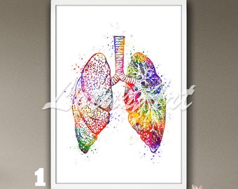 Lungs Anatomy Watercolor Print: Framed Medical Art, Surgeon Gift