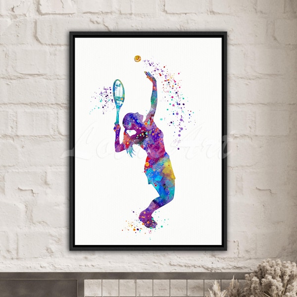Tennis Girl Canvas Print: Watercolor Sports Art, Kids Room Decor