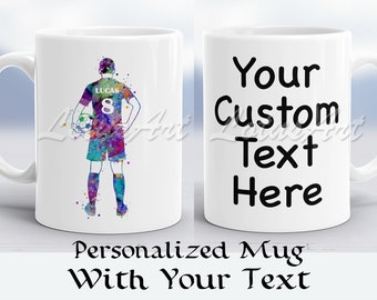 Personalized Soccer Mug: Custom Text, Watercolor Art Sports Gift