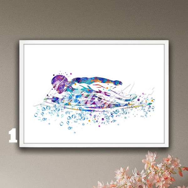 Swimming Breaststroke Boy Watercolor Art Framed Print Water Sports Poster Kids Room Decor Painting Man Swimmer Personalised Gifts