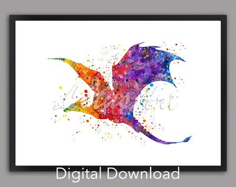 DIGITAL DOWNLOAD Dragon Wall Art Watercolor Print Animal Wall Decor Fantasy Nursery Art Home Decor Dragon Poster Kids Room Decor Dragon Gift