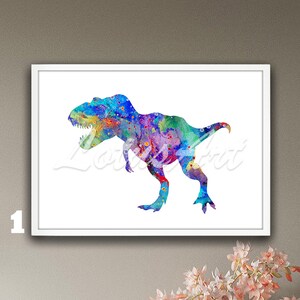 Dinosaur T-Rex Wall Art Watercolor Print Nursery Decor