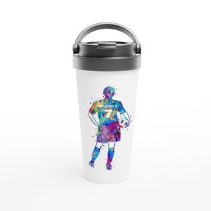 Personalized Soccer Girl Player Stainless Steel Travel Mug Sports Gift Football Art