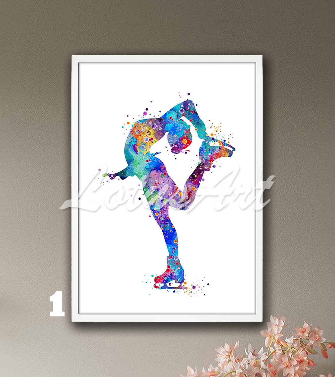 Ice Skating Watercolor Art Print: Framed Sport Poster, Girls Room Decor ...