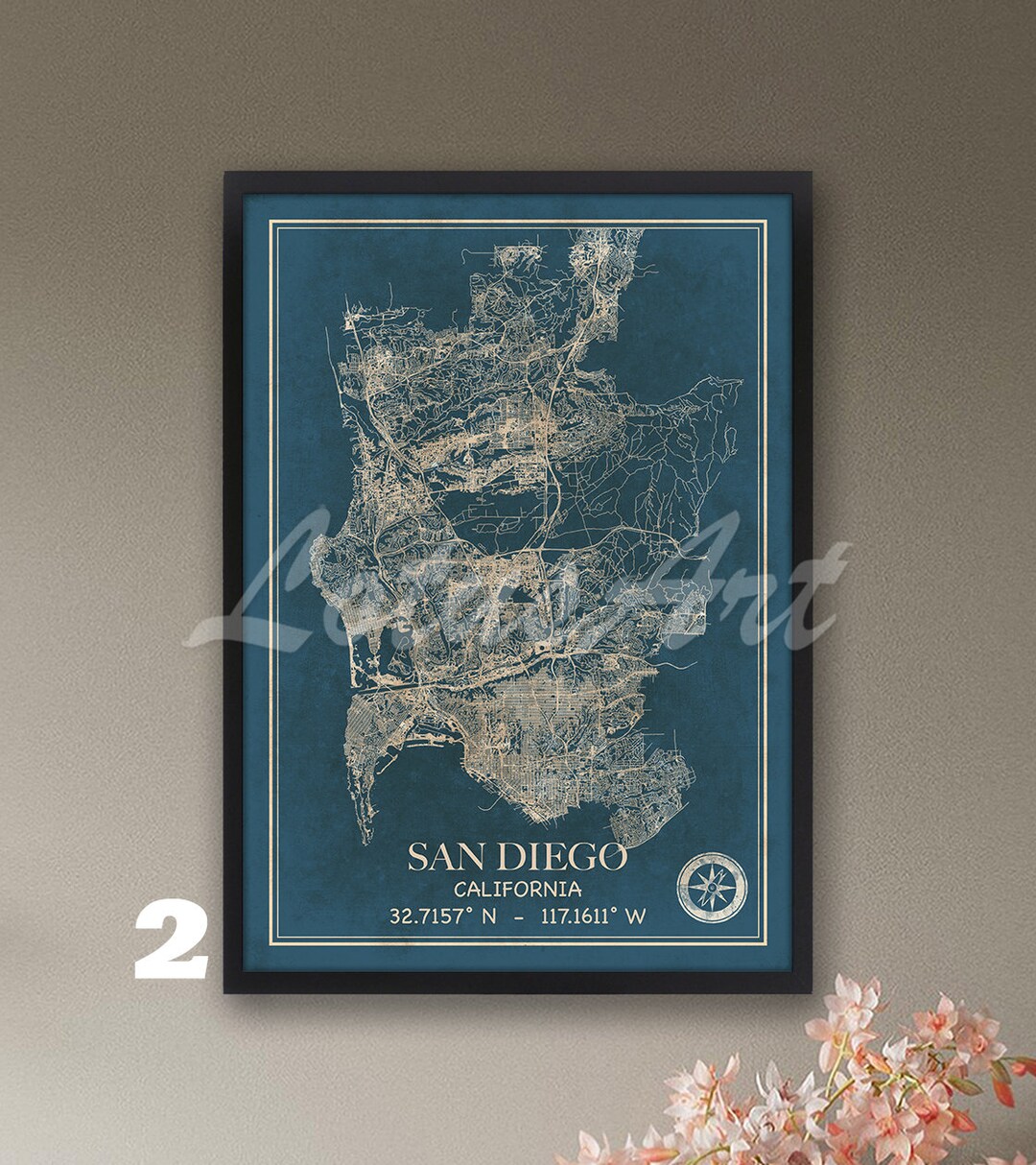 San Diego California Vintage Style Map City Skyline Wall Art Poster ...