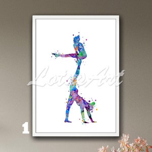 Gymnastics Acrobatic Wall Art Framed Painting Watercolor Print Sports Poster Nursery Girls Room Decor Illustration Personalised Custom Gifts