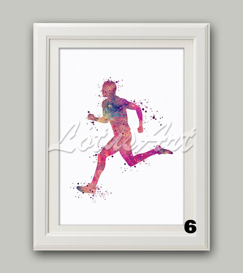 Man Running Wall Art Watercolor Print Sports Poster Boys Room Etsy