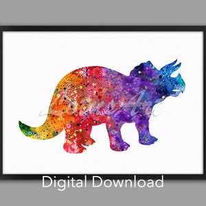 Dinosaur Triceratops Art Wild Animals Nursery Art Watercolor Painting DIGITAL DOWNLOAD