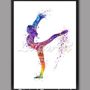 DIGITAL DOWNLOAD Gymnastics Art Sports Wall Art Watercolor Print Sports Poster Kids Nursery Colorful Painting Girl&#39;s Room Gymnastics Gifts