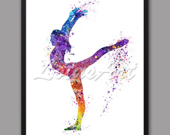 DIGITAL DOWNLOAD Gymnastics Art Sports Wall Art Watercolor Print Sports Poster Kids Nursery Colorful Painting Girl&#39;s Room Gymnastics Gifts